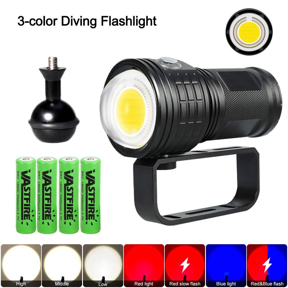 50W 10000LM White&Red&Blue COB LED Diving Flashlight Underwater 80m IPX8 Photography Video Fill Light Scuba Diving Lantern Lamp