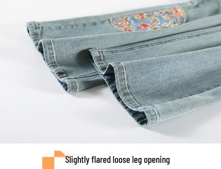 Женские джинсы клеш с вышивкой высокой посадки - Весенне-летний национальный стиль