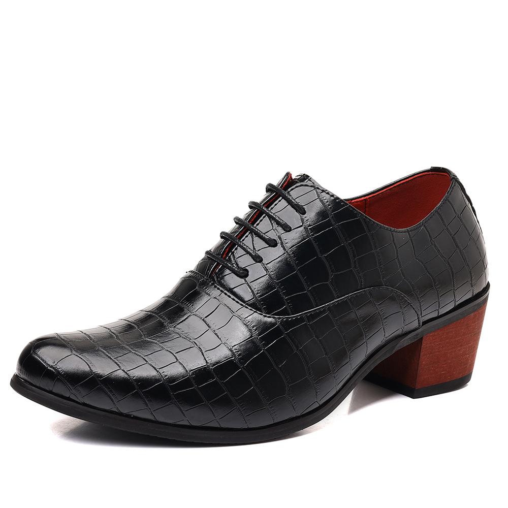 Fashionable Casual Leather Shoes Fashionable 5cm Heel Addition Men's Checkered Pattern High-Heel Chunky Heel Wedding Shoes 6cm Comfortable Shoes