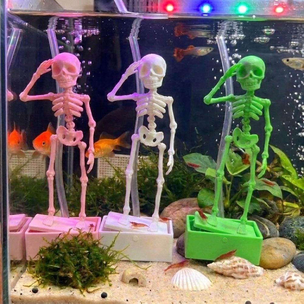 with Suction Base Dancing Skeleton Aquarium Bubbler Wiggling Skeleton Ornament Aquatic Landscaping