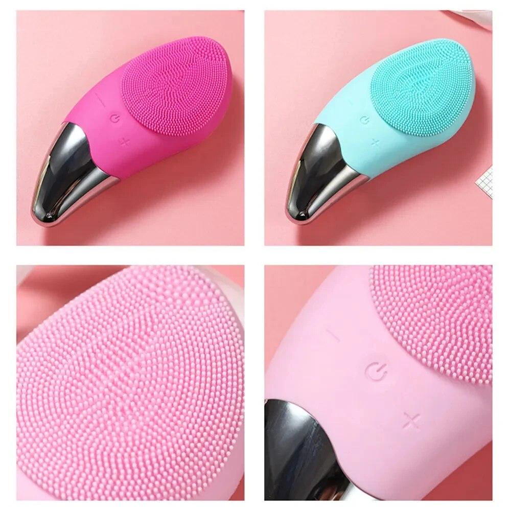 Mini Ultrasonic Facial Cleansing Brush Silicone Electric Sonic Face Skin Washing Massager USB Rechargeable Blackhead Remover