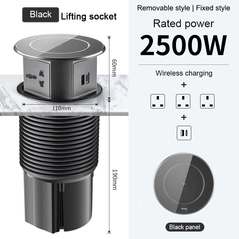 Высококачественная интеллектуальная подъемная электрическая универсальная беспроводная зарядная розетка ЕС, встроенная в кухонный стол, невидимая вилка питания