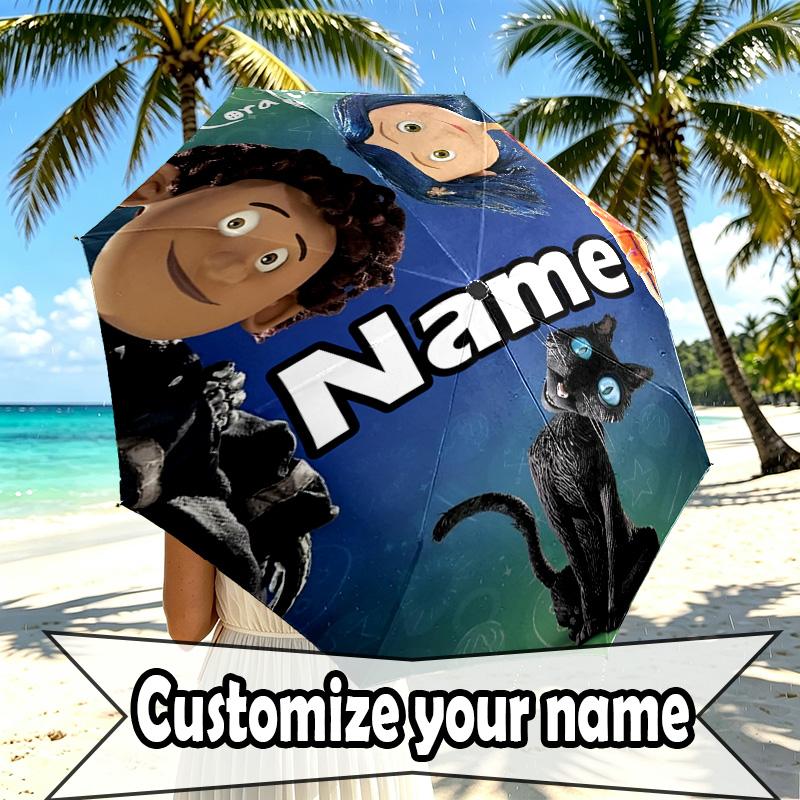 Custom Name Personalized Coraline Print Umbrella, Auto Open Close, 8‑Rib Sturdy Frame, Commute Camping Hiking Use, Birthday Gift