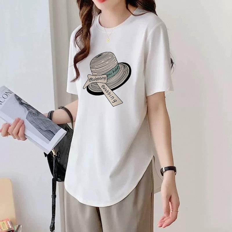 Футболка из хлопка с короткими рукавами и неровным закругленным подолом для женщин на лето, свободная облегающая футболка средней длины, универсальный топ