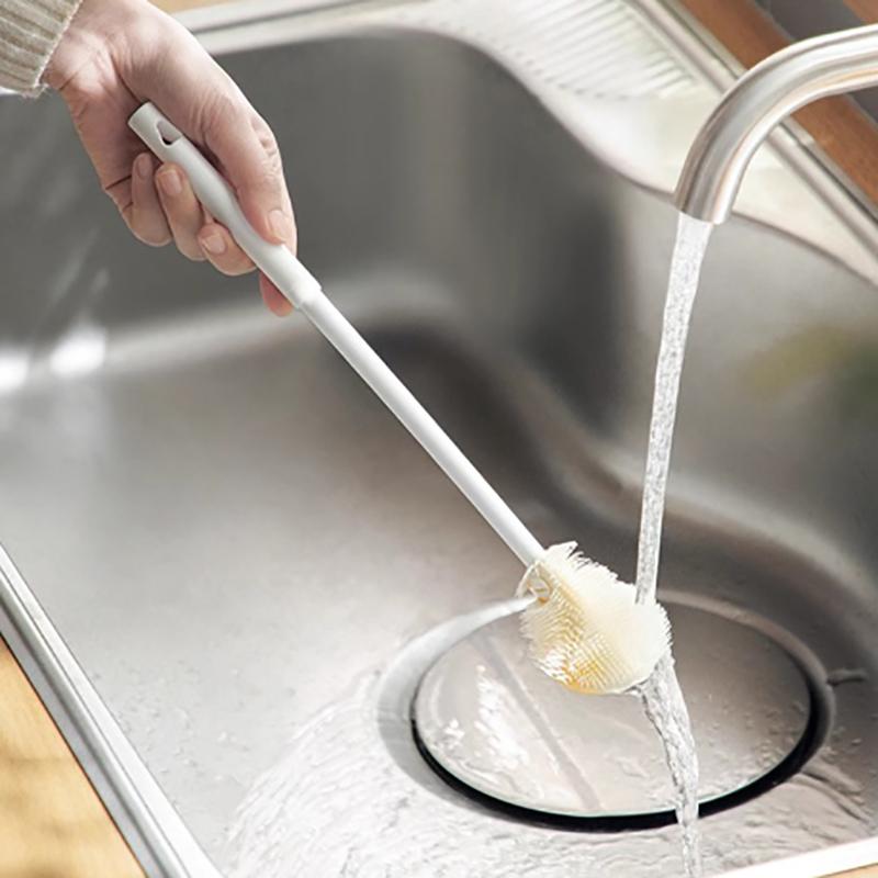 Щетка для чистки чашек с длинной ручкой, силиконовая щетка для чистки бутылок для молока, бокалов, чашек, бытовых стеклянных кружек для кофе, чайников, Bru