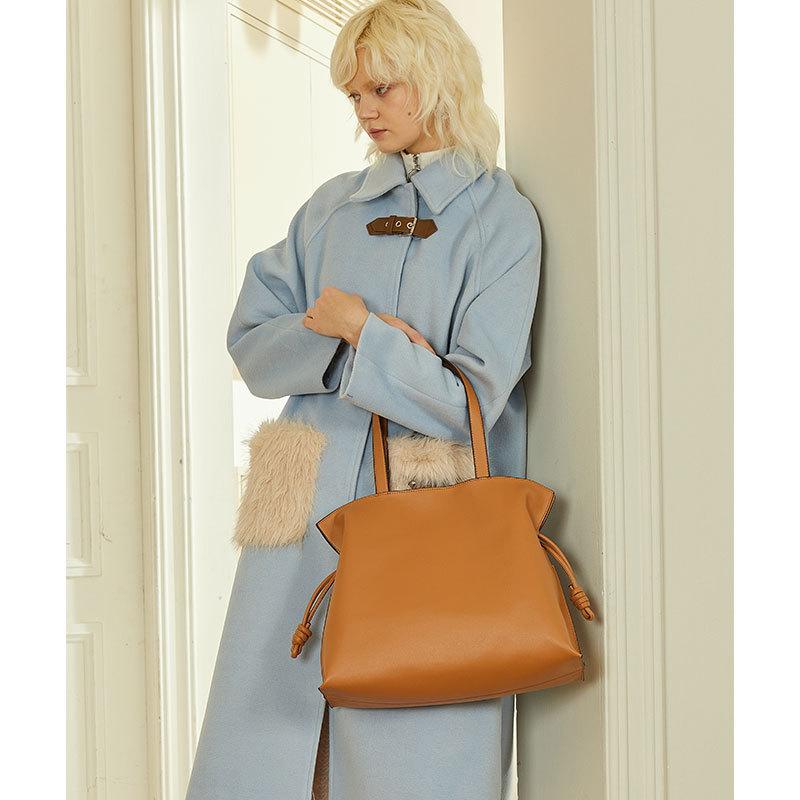 Минималистская новая корейская модная сумка из коровьей кожи, женская сумка из натуральной кожи, плиссированная сумка через плечо, сумка-тоут с завязками, большая