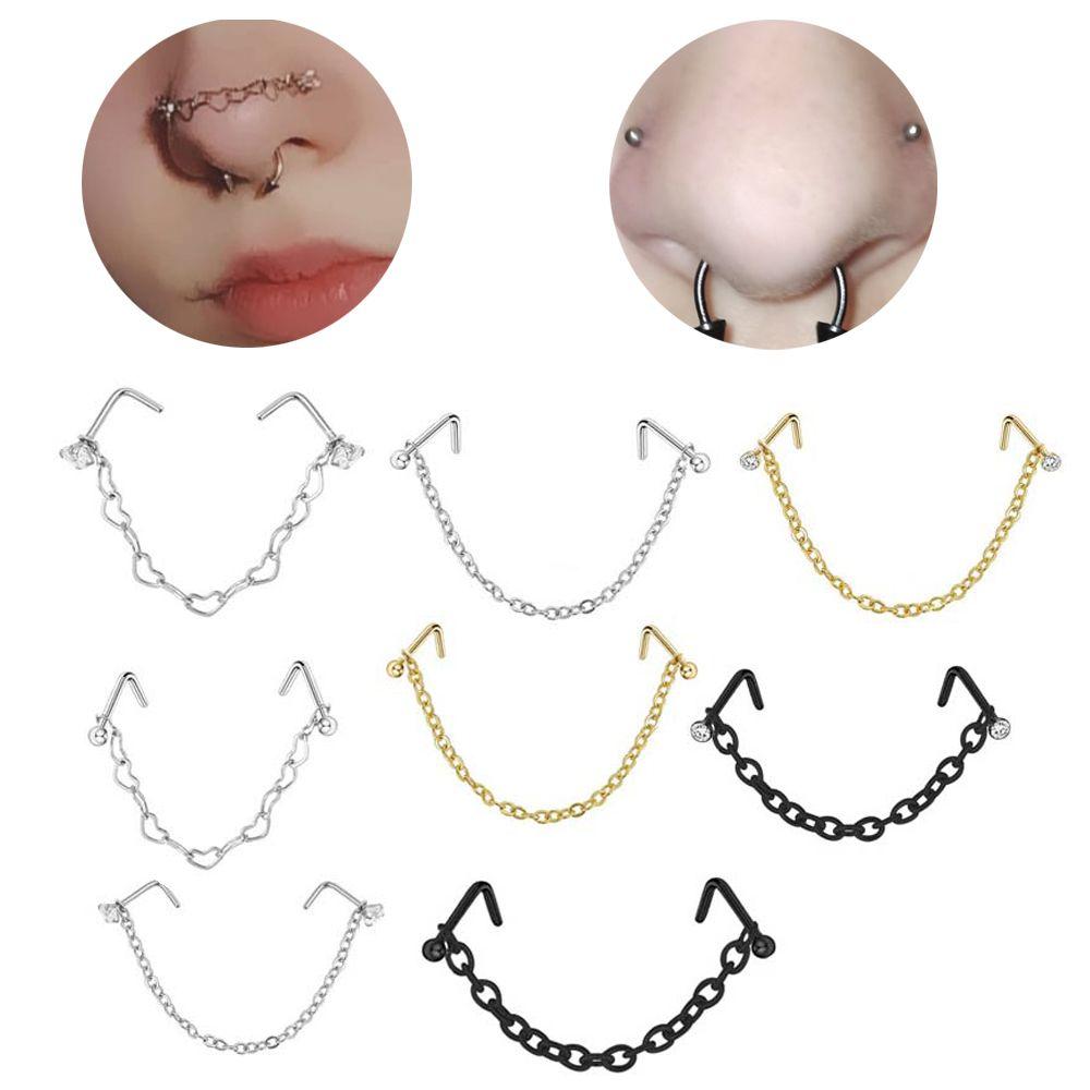 Steel Earrings Piercing Rhinestones Septum Rings Double Nose Chain Nose Piercing Ring Nose Stud