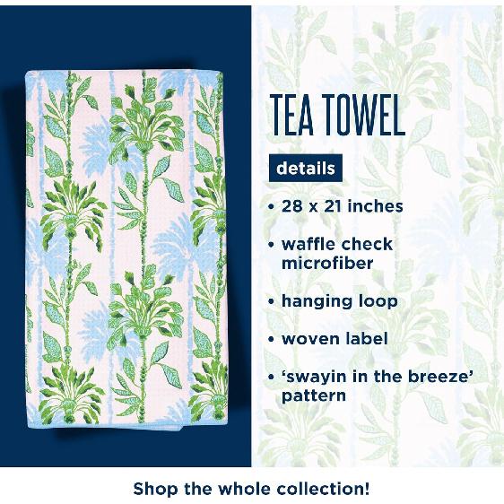 Lilly Pulitzer Microfiber Tea Towel, Waffle Check Decorative Cloth with Hanging Loop (Swayin in The Breeze)