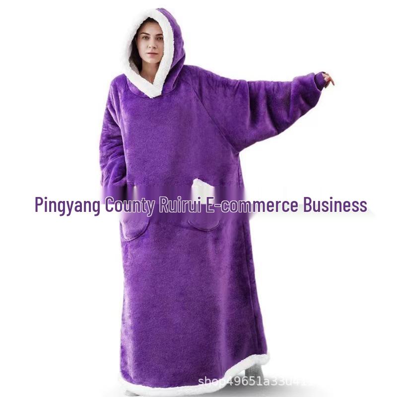 Женский очень длинный фланелевый рождественский пижамный халат с вертикальными карманами - Толстый, теплый и холодостойкий