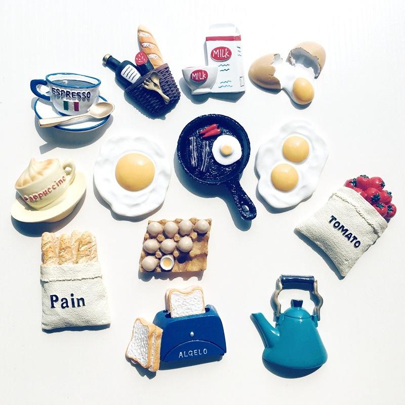 Creative Lovely Bread Milk Bacon Fried Egg Pan Resin Refrigerator Magnet Sticker