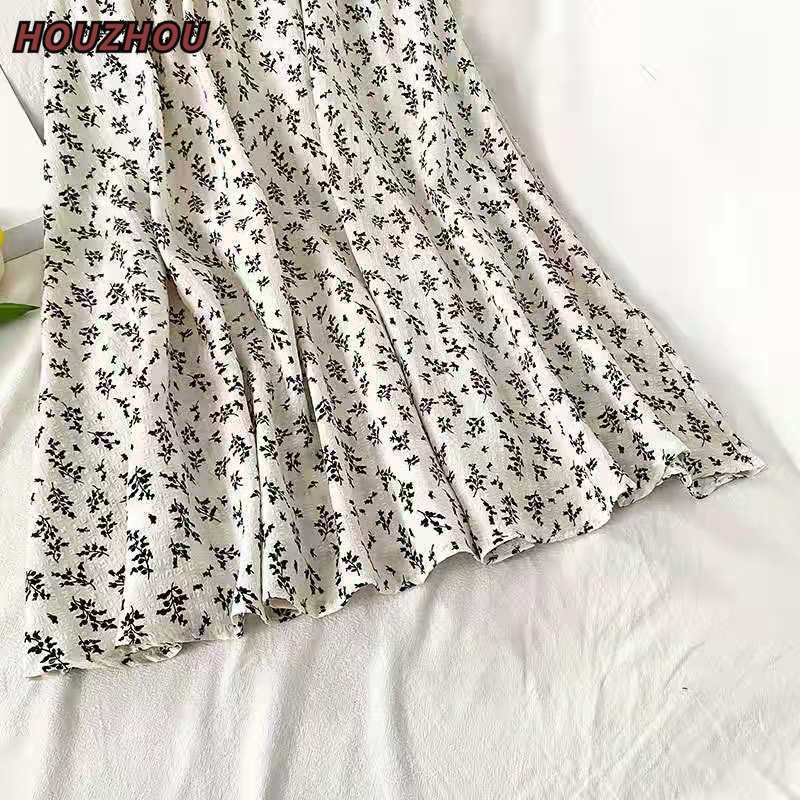 Винтажная юбка-трапеция с высокой талией и цветочным принтом, весенняя элегантная тонкая свободная юбка-миди, повседневная уличная офисная юбка, милая юбка для свиданий на открытом воздухе