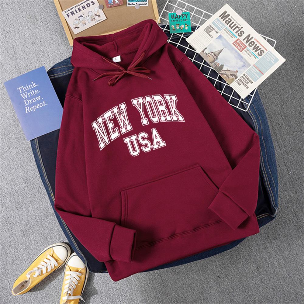NEW YORK USA Женская толстовка с капюшоном уличная повседневная свободная толстовка осенняя флисовая с капюшоном хип-хоп O-образным вырезом женская одежда