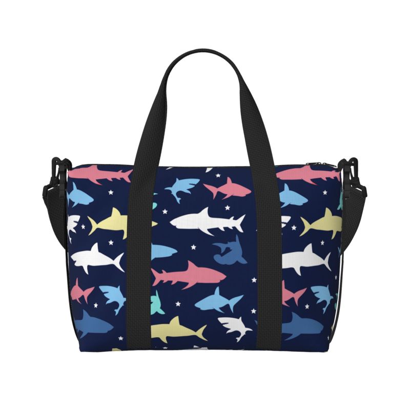 Cute Cartoon Sharks Pattern Travel Duffel Bag Unisex Multipurpose Workout Luggage Bags Lightweight Waterproof Portable Handbag