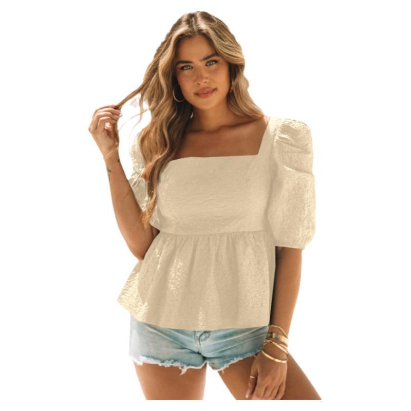 YYFS Женские модные повседневные летние весенние однотонные блузки и рубашки с квадратным воротником и короткими рукавами с принтом