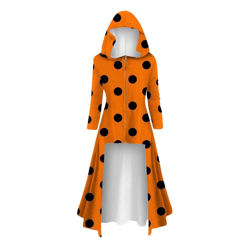 Модные женские топы на Хэллоуин с длинными рукавами и длинными капюшонами, винтажные накидки на молнии, свободные платья