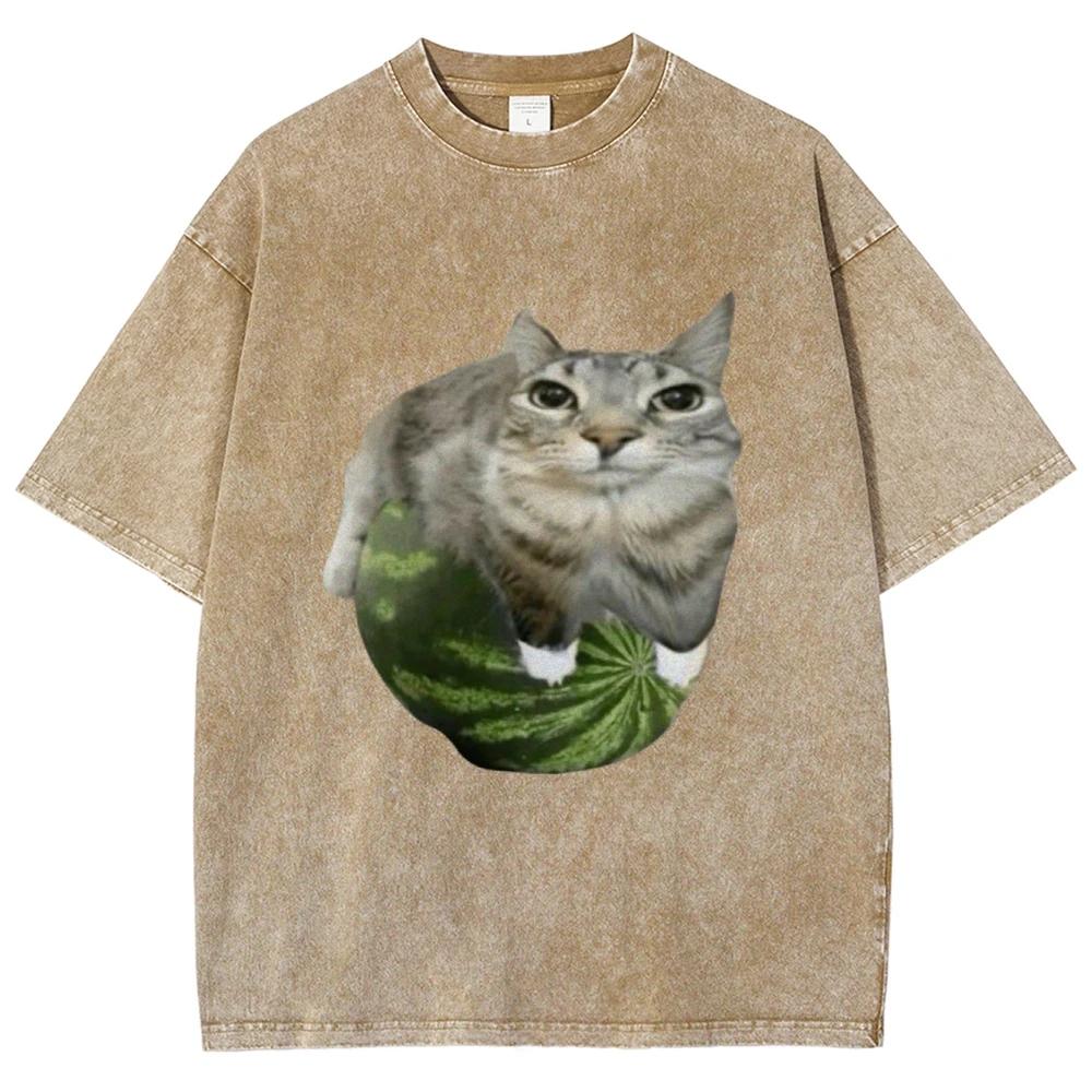 Watermelon Cat Silly Cat Meme T-Shirt Summer Sport Loose T Shirt Tops Shirt Is A Stylish Unisex Top for Both Men and Women