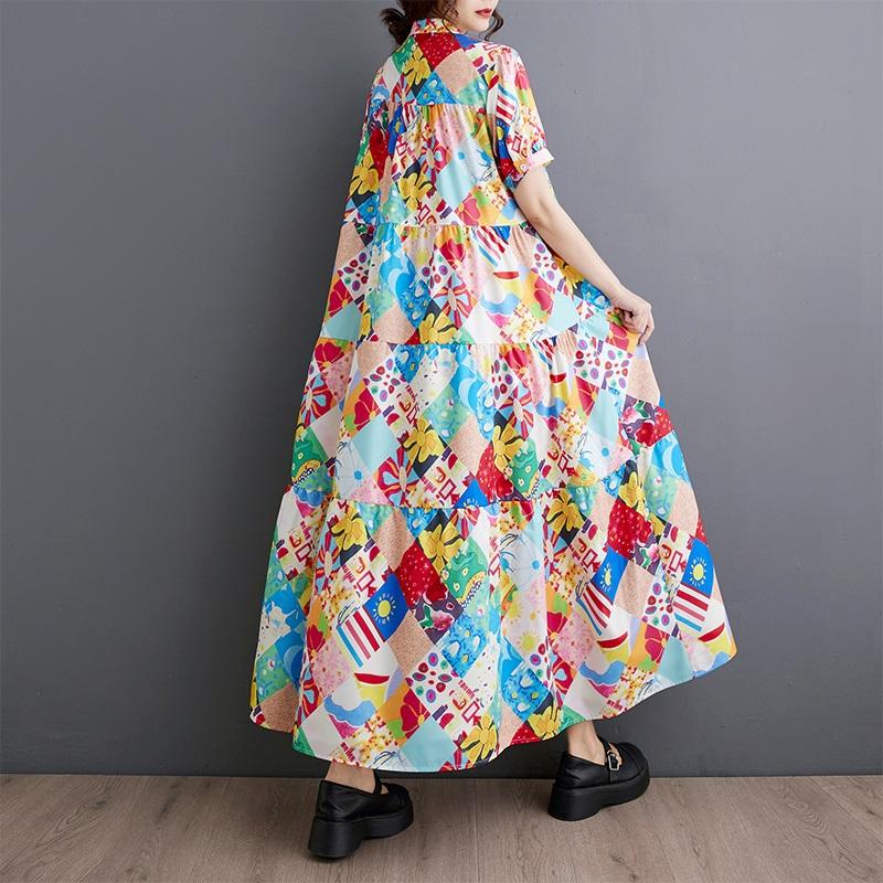 Новое винтажное платье с цветочным принтом больших размеров с коротким рукавом для женщин, повседневное свободное длинное летнее платье
