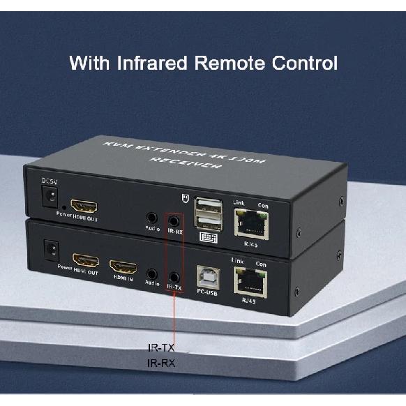 4K 120m HDMI KVM Extender Via Cat5e Cat6 Rj45 Ethernet Cable Video Converter Transmitter and Receiver Support USB Keyboard Mouse
