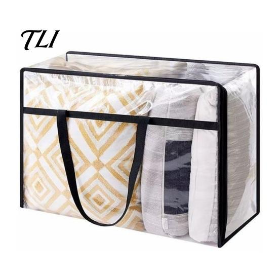 Space Saving Closet Storage Bags Clear Clothes Bag with Zipper, 40L Capacity Reinforced Handles Moving Bag, Heavy Duty Foldable PVC Organizer,
