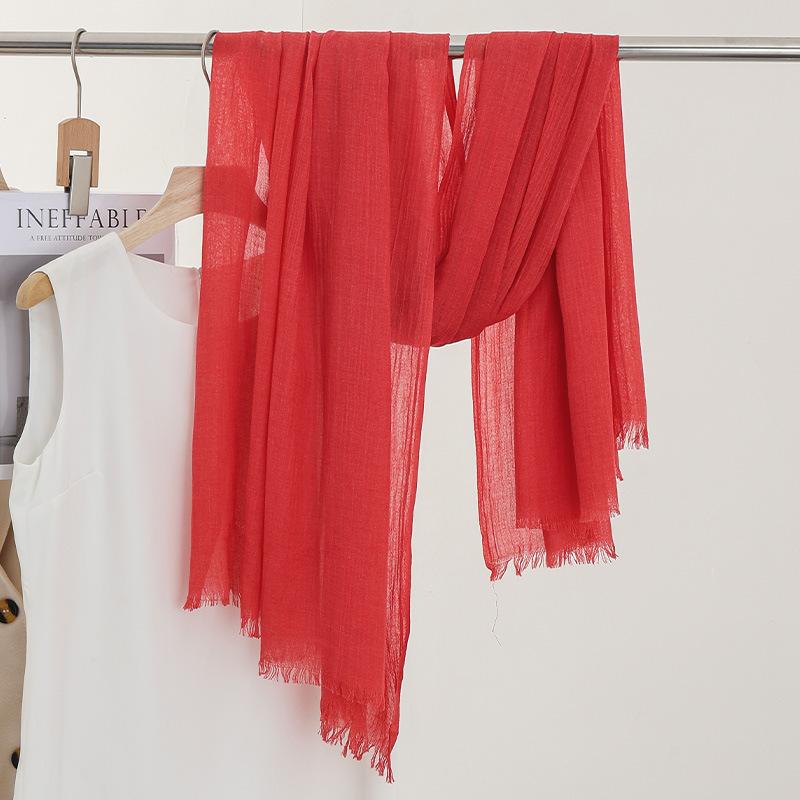 Однотонный тонкий шарф Женская солнцезащитная шаль Однотонный простой Имитация хлопка и льна Шелковый шарф Пряжа высокого класса