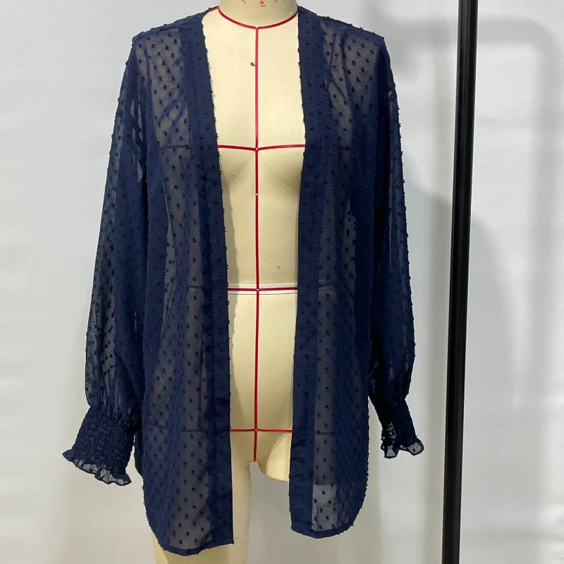 Fashion Thin Long Sleeve Plus Size Casual Blouse Women Summer Solid Elegant Loose Cardigan Shirts Women Tops See Through Sexy Ladies Blouses 25904