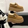 Женские лоферы на платформе Birkenstocks с круглой головкой, утепленные флисом, в британском стиле, зимняя обувь, флисовая хлопковая обувь
