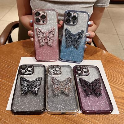 Подставка-бабочка подходит для iPhone16, 15promax, с градиентными блестками, защитной пленкой для объектива, гальваническим покрытием 14 и защитой от падений