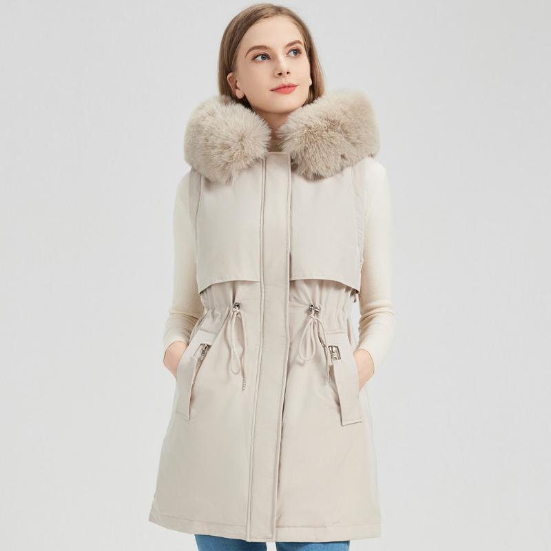 Fashion Winter Coat Female Long Parkas Hooded Faux Fur Collar Detachable Sleeves Loose Thick Warm Women's Jackets