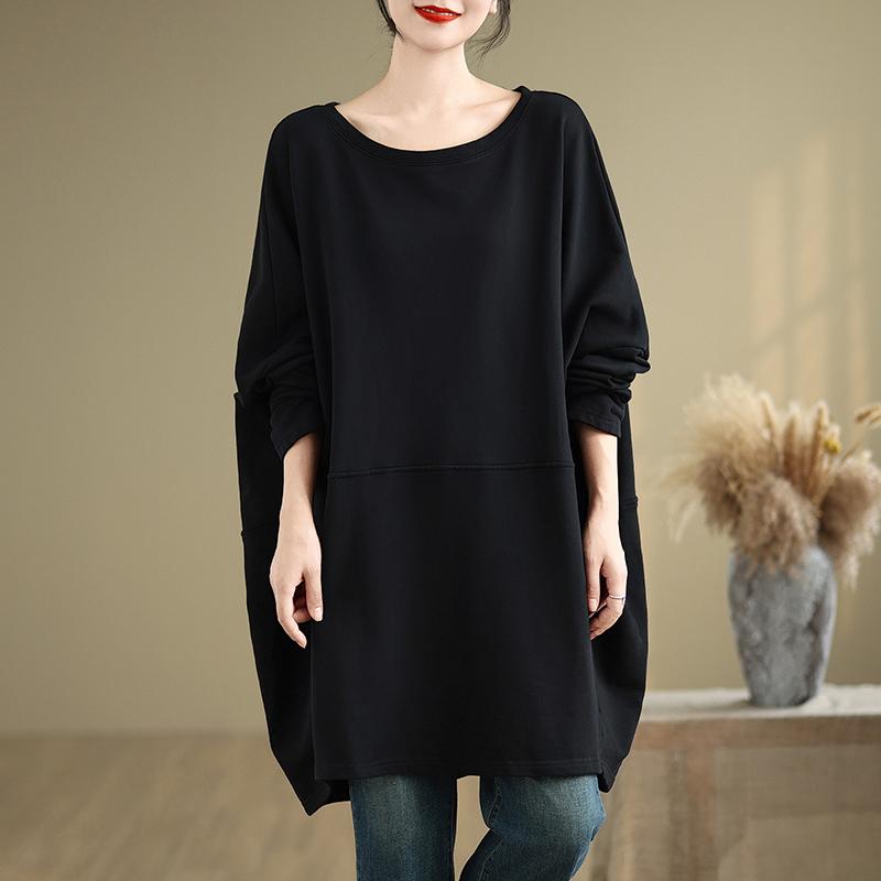 Dimanaf 2024 Пуловер Длинный Плюс Размер Осень Большая Футболка Женская Супер Длинный Рукав Свободная Белая Футболка Летучая Мышь