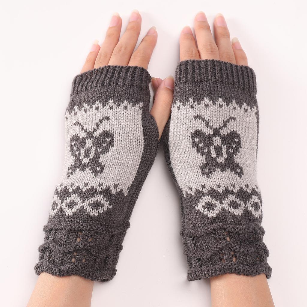 Короткие теплые перчатки-бабочки Милая осенне-зимняя мода Новый стиль Вязаные шерстяные митенки для женщин Накладные рукава