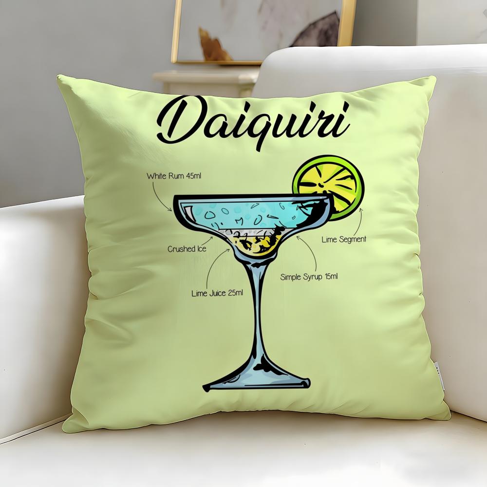 beverage theme Daiquiri Cocktail Cushion Cover Soft  EasyWash Pillow Case  Versatile for Couch Bed Travel and Office