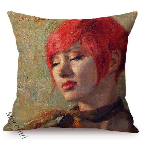 Beautiful Woman Self Portrait Art Sofa Throw Pillow Case Sexy Oil Painting Chair Decoration Square Cushion Cover Cojines