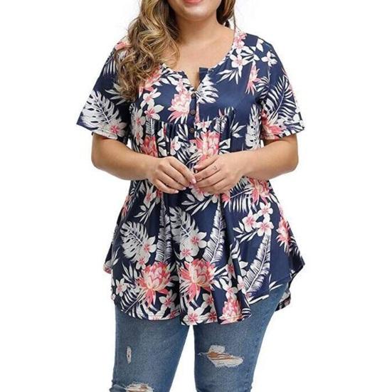 Женские топы с V-образным вырезом, коротким рукавом, туника, рубашка с пуговицами, свободный крой, повседневная пляжная блузка, повседневная одежда