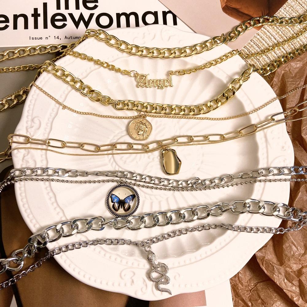 iF ME Корейское многослойное ожерелье с бабочкой, модное золотистое, серебряное ожерелье-цепочка, женские ювелирные аксессуары