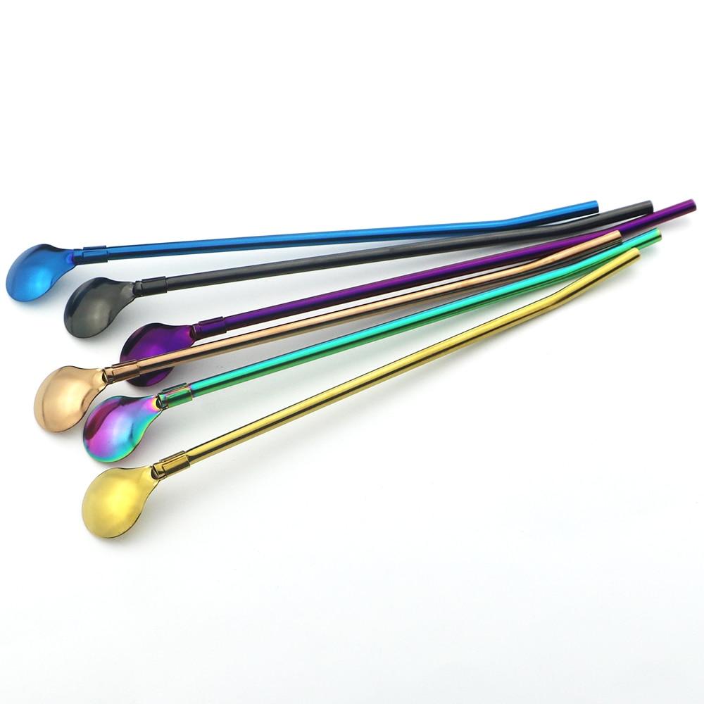 Многоразовая соломенная ложка с длинной ручкой, красочные соломинки из нержавеющей стали, совок для напитков, барная ложка для коктейлей, кофе, перемешивание