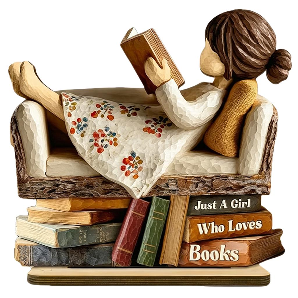 Wooden Inspirational Book Lover Sculpture Multi-Purpose Wooden Style Desktop Reading Ornament for Birthday Housewarming Gifts