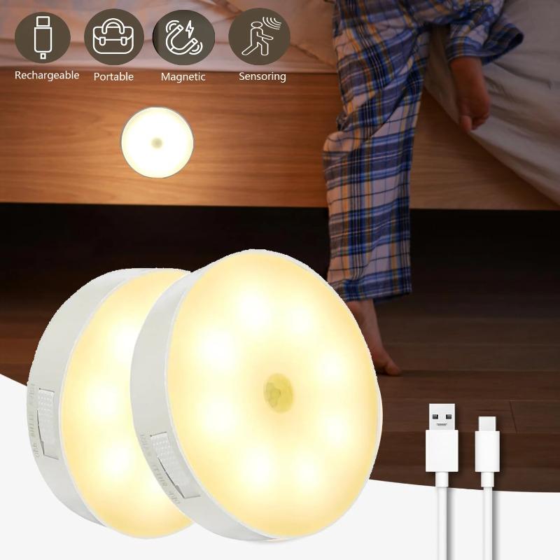 LED Motion Sensor Night Light USB Rechargeable Night Lamp For Kitchen Cabinet Wardrobe Lamp Staircase Wireless LED Closet Light