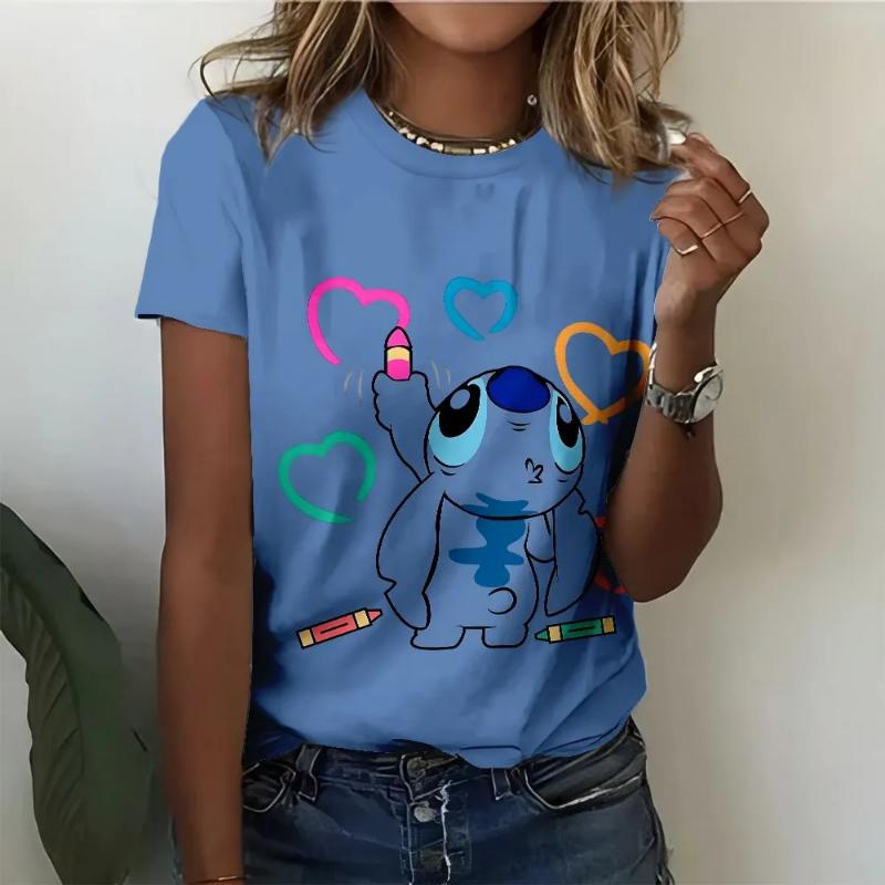 Fashion Women's Crew Neck T-Shirt 3D Color Printing Crew Neck Short Sleeve