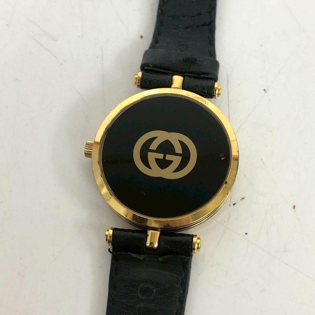 Б/У GUCCI Часы Gucci Кварцевые Винтажные Черные Черный Золото Золотой Распродажа SALE Очень Популярные Высшего Качества Шедевр Отличные Роскошные Специальные Тщательно Отобранные