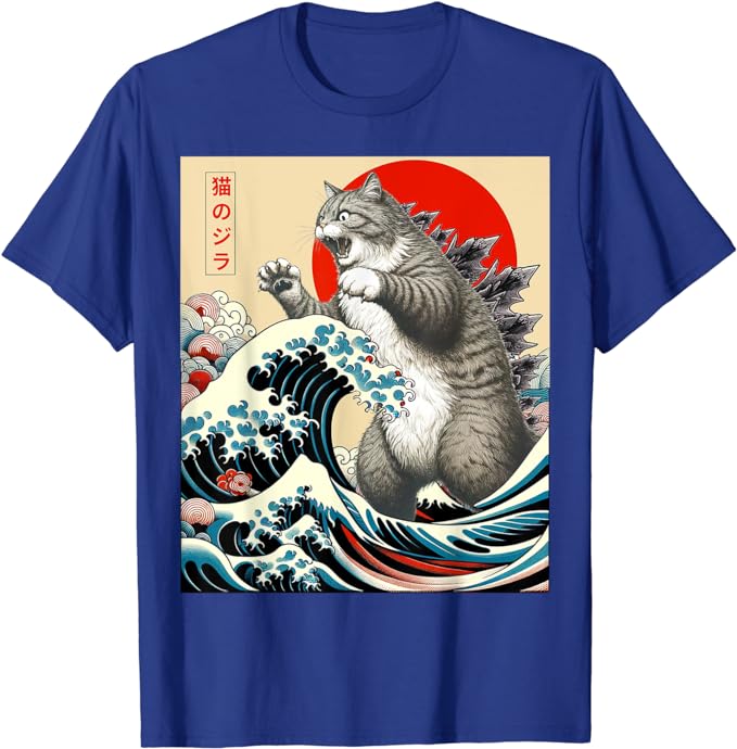 Catzilla Cat Japanese Art Funny Cat Gifts for Men Women Kid T-Shirt Humorous Kitty Graphic Outfits Cute Kitten Lover Saying Tee