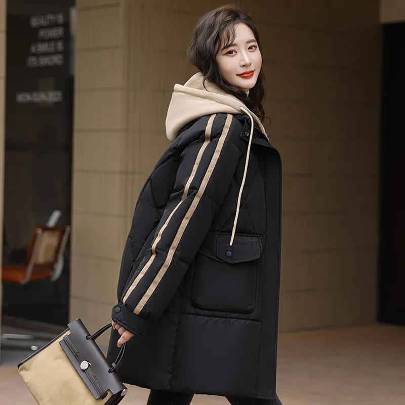 Зимняя одежда в тон Толстая куртка большого размера с пуховым наполнителем Женская средней длины Теплая куртка с наполнителем Куртка-пуховик