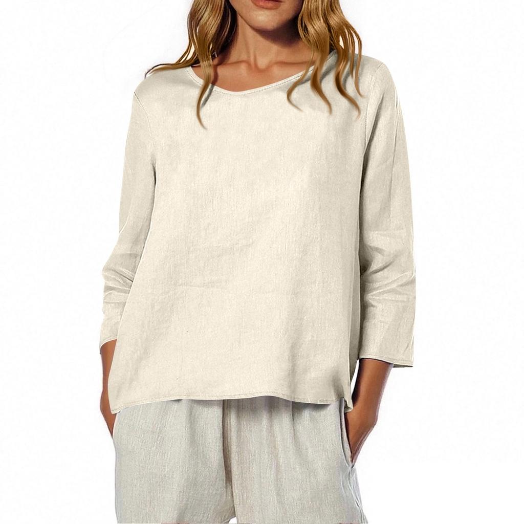 Women's O-Neck 3/4 Sleeve Solid Color Top T-shirt