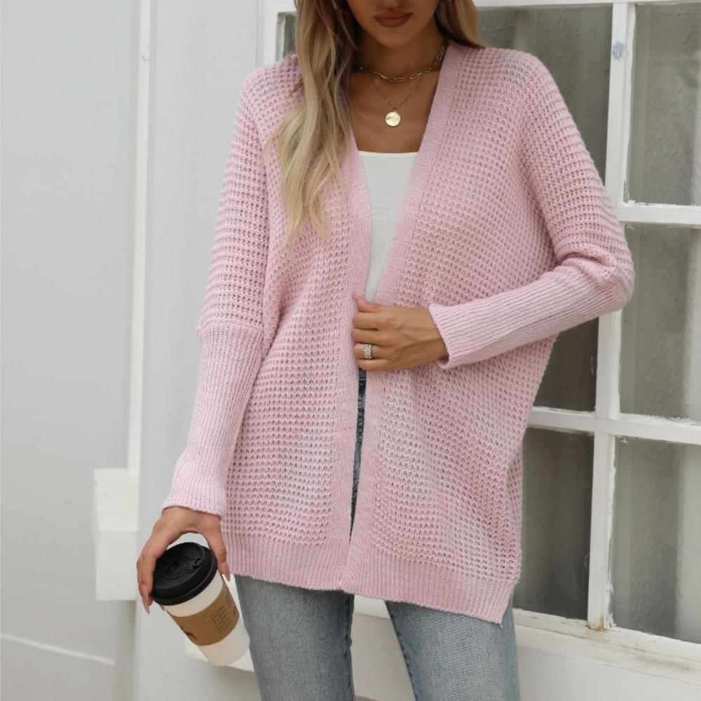 IHUASU Women's Knitwear Autumn and Winter Knitted Cardigan Loose Solid Colour Jumper