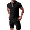 Летний спортивный костюм Anmurye с футболкой-поло с коротким рукавом и повседневным комплектом для мужчин, шорты, V-образный вырез на молнии, удобный, регулируемый, однотонный, дышащий,