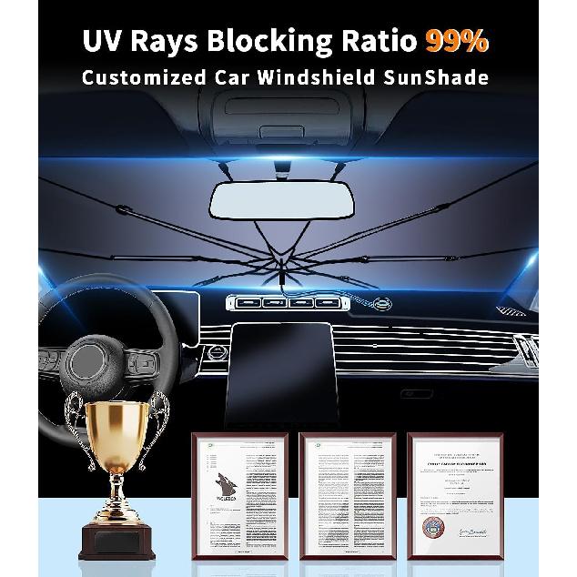 Custom-Fit for Hyundai Windshield Sun Shade Umbrella, 2024 Upgraded Pull Ring Handle Foldable Front Window Cover Sun Visor, UV Rays Blocker, Designed