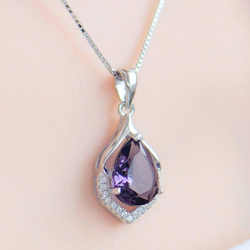 BELLA BOX Hot-selling Purple Water Shape Temperament Classic Necklaces Pendants For Women Wedding Engagement Female Gifts Jewelry