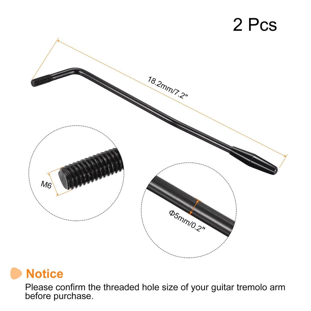 Uxcell Одинарный рычаг тремоло Черный резьба 5 мм с наконечником M6 для электрогитары 2 шт.