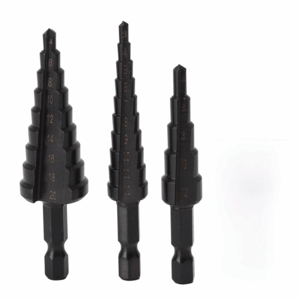 3pcs Hex Shank Step Drill Bit Set Black Bearing Steel Step Drill Bit  Home Improvement