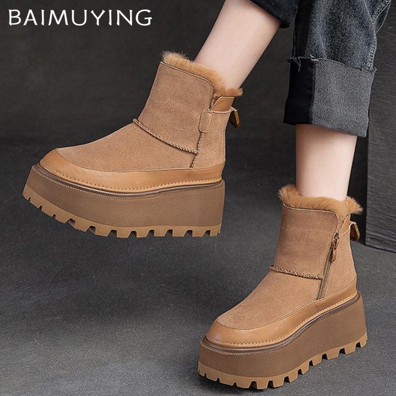 Женские зимние ботильоны на платформе из замши Desogner, короткие, плюшевые, хлопковые, на среднем каблуке, тренд 2025 года, теплые, удобные, женские ботинки