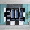 16 Cube Organizer Stackable Plastic Cube Storage Shelves Design Multifunctional Modular Closet Cabinet with Hanging Rod Black and White